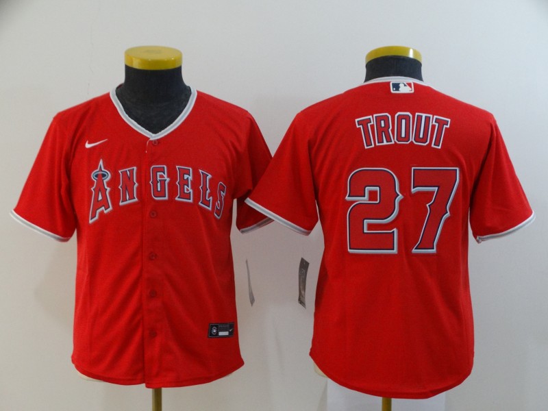 Youth Los Angeles Angels #27 Mike Trout Red Cool Base Stitched MLB Jersey